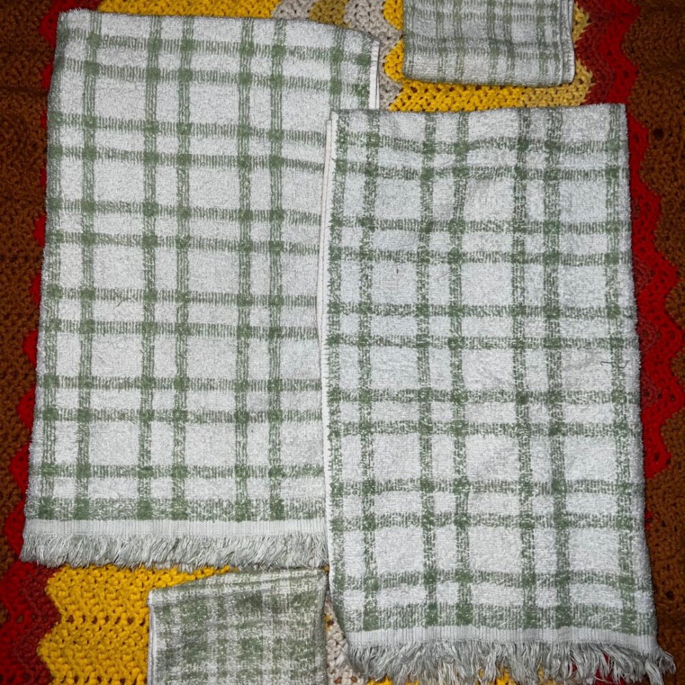 Vintage Cannon Bath Towel Set- Checkered Light Green
